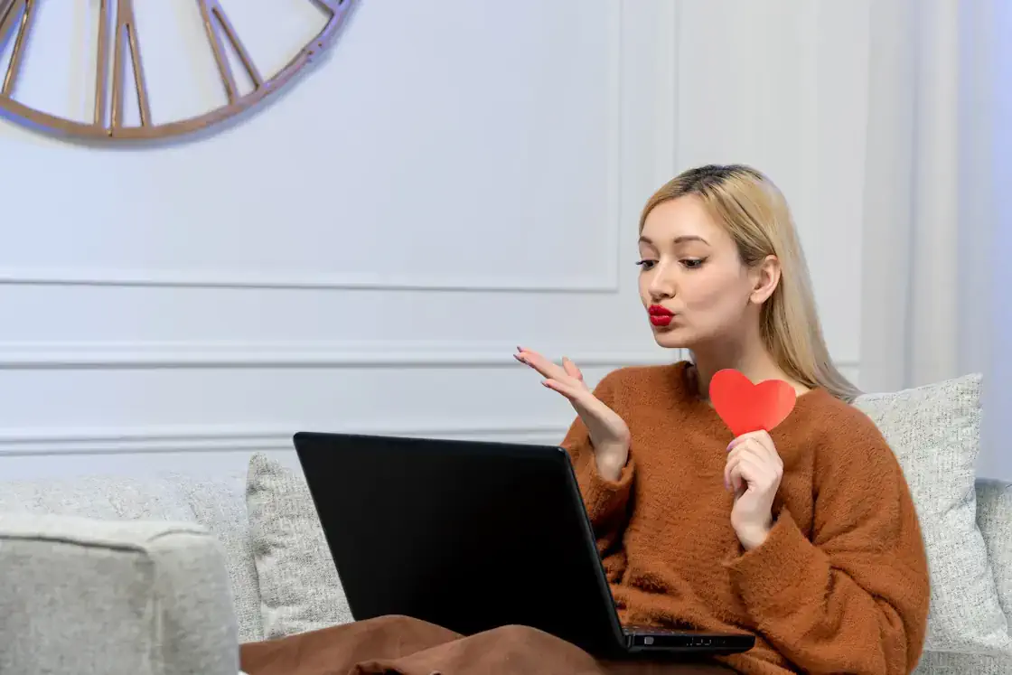 Long distance couple connecting online